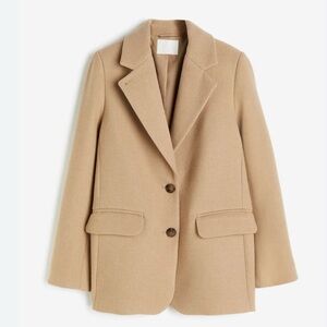 H&M Camel Wool-Blend Tailored Blazer Coat